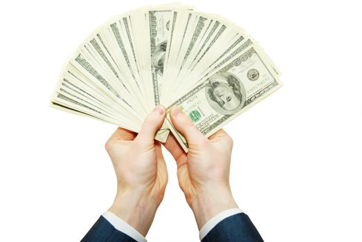 Hand with money isolated on white background