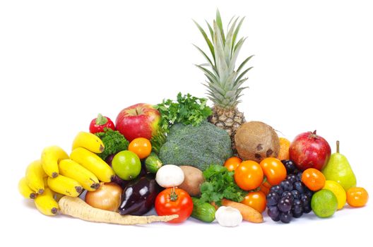 vegetables and fruits on white