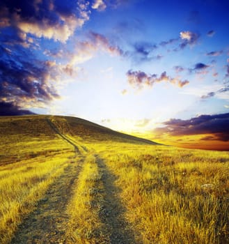 path on mountain meadow in nice day