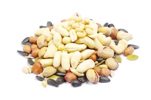 Assorted mixed nuts on white background