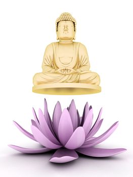 image of a gold statue of Buddha and a lotus flower