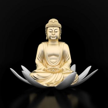 image of a gold statue of Buddha and a lotus flower