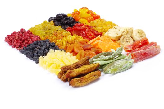 assorted dried fruits isolated on white