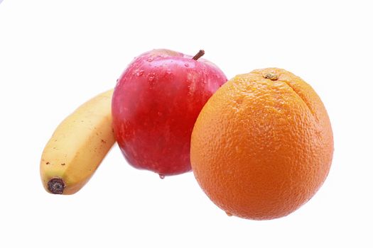 Apple, orange and banana isolated on white background.