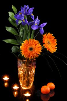 Bouquet of flowers isolated on black background 