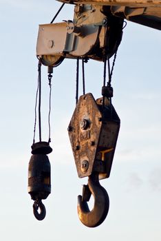 Loader cranes and hook, Old condition