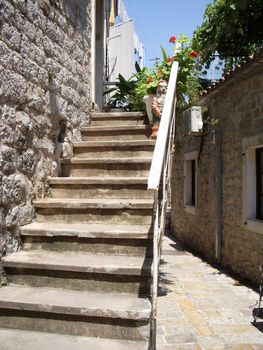 Stairs at old city in Budva, Montenegro