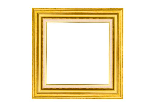 Golden wood picture frame isolated on white background