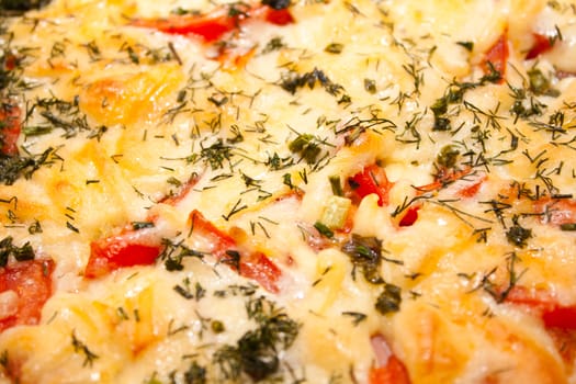 juicy appetizing pizza with tomato and cheese