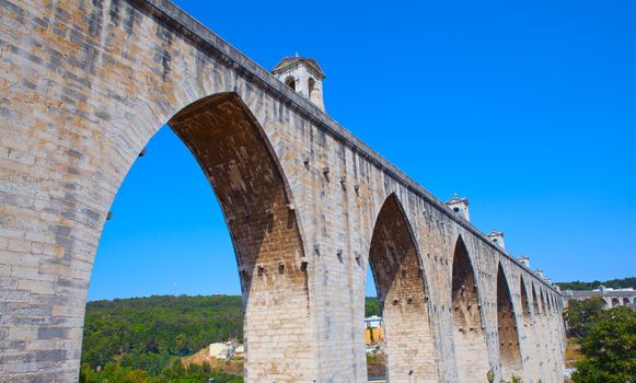 historic aqueduct in the city of Lisbon built in 18th century, Portugal