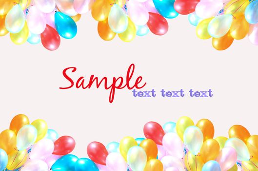 Colorful balloons on a white background with copy space and sample text