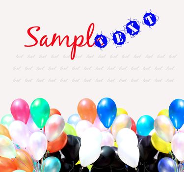 Colorful balloons on a white background with copy space and sample text