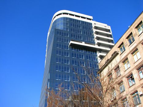 The Business center building of concrete and glass