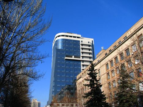 The Business center building of concrete and glass