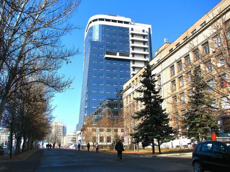 The Business center building of concrete and glass