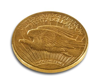 $ 20 double eagle gold coin, isolated with clipping path