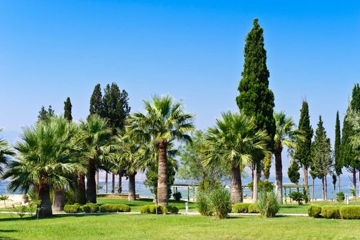 Pathwalk near the pool in Pamukkale resort, Turkey