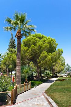 Pathwalk near the pool in Pamukkale resort, Turkey