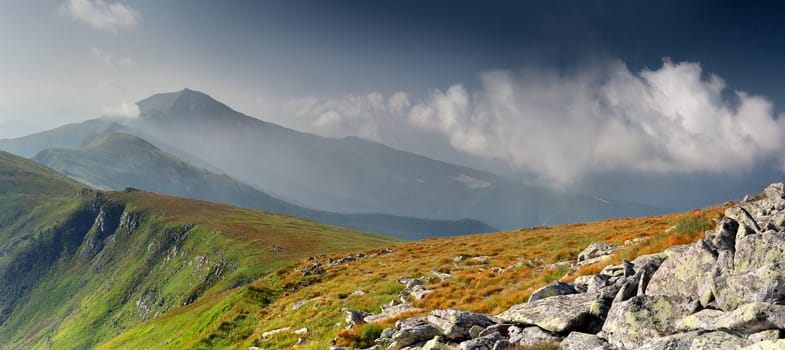 Beautiful morning landscape with the mountain