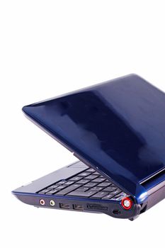 Rear view of open laptop computer