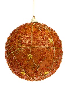 Big golden Christmas ball decoration isolated on white background.