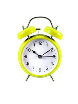 An alarm clock isolated ahgainsdt a white background