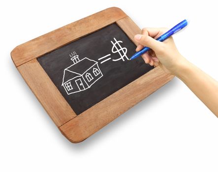 drawing of house on chalkboard