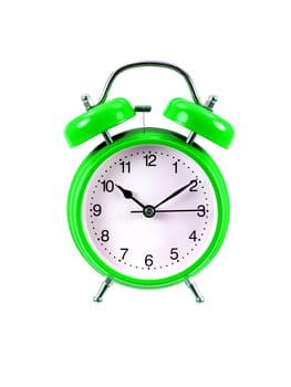 An alarm clock isolated ahgainsdt a white background