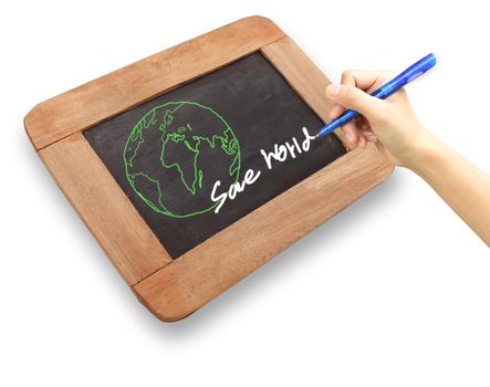 A drawing of the Earth surrounded   on a chalkboard