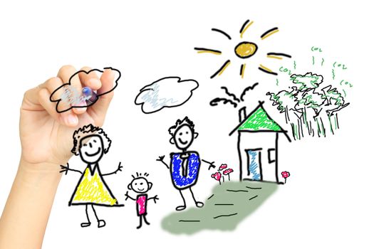 Hand drawing a happy family