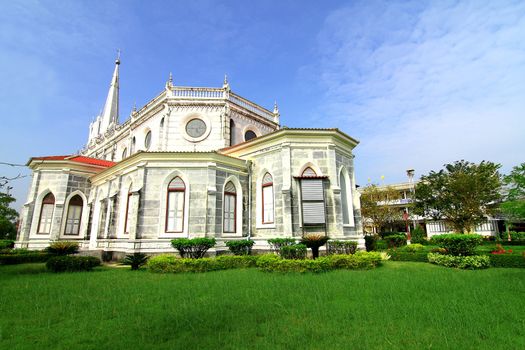 Christian church in Thailand against a backdrop of sky