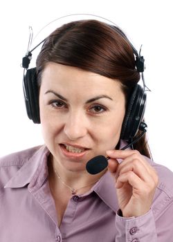 Smiling call center operator over white 