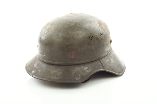 Old military helmet  over white