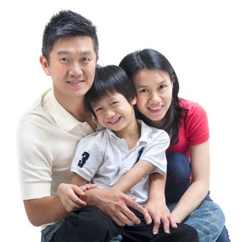 Happy Asian family on white background