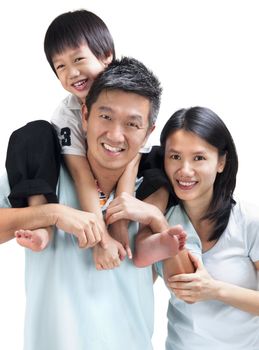 Happy Asian family on white background