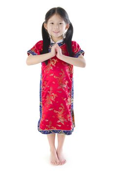 Little oriental girl wishing you a happy Chinese New Year