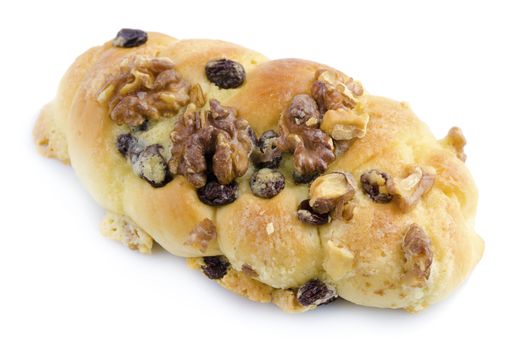 Walnut Raisin Bun on white background