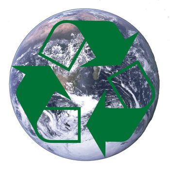 planet eartj overlaid with green recycle symbol