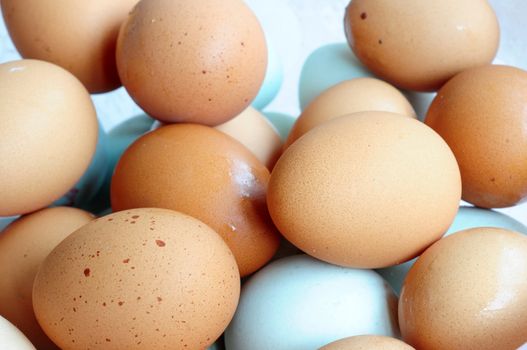 Dozens of fresh eggs in a pile 