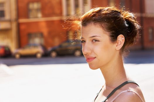Teenage girl portrait in street