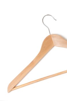 A wooden hanger isolated on white