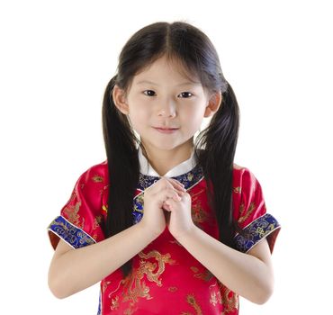 Little oriental girl wishing you a happy Chinese New Year