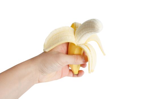 A hand holding a banana