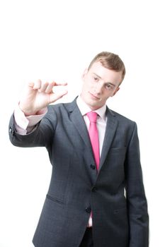 A business man showing the small sign