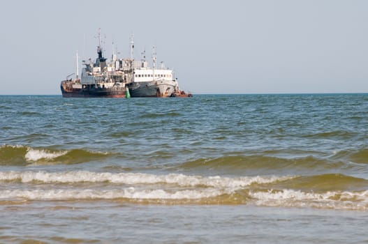 Two  ships in sea stand  on the anchorage