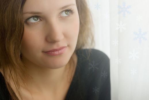 Portrait of beautiful young woman  with snowflakes