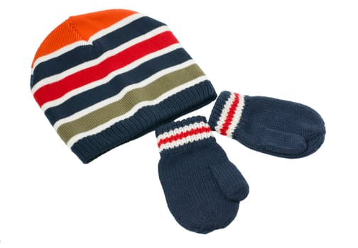 Children's autumn-winter colorful cap with mittens