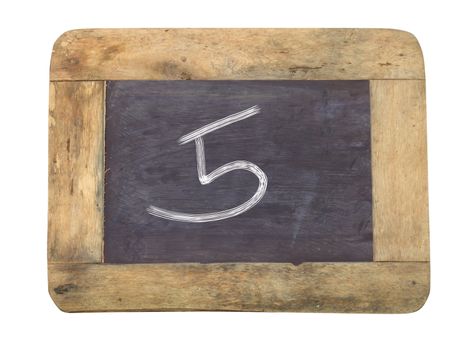 The number "5" written with white   on a blackboard