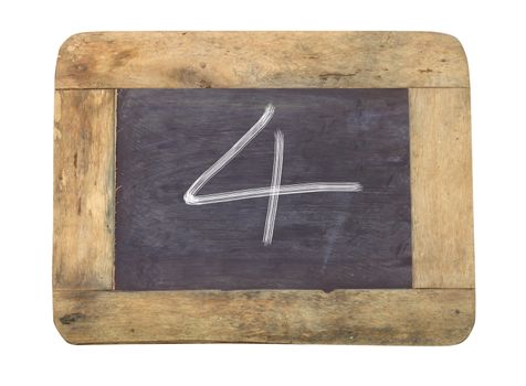The number "4" written with white   on a blackboard