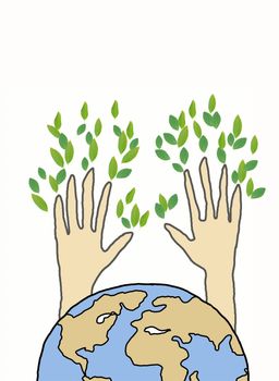 human hands take care of tree, symbol of nature